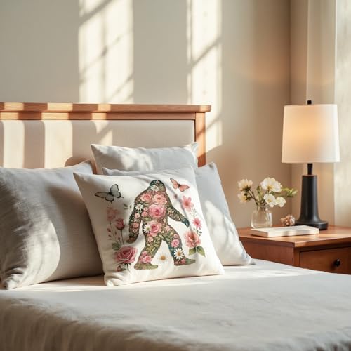 Boho Floral Bigfoot Pillow Cover 18x18 - Sasquatch Decor Gift