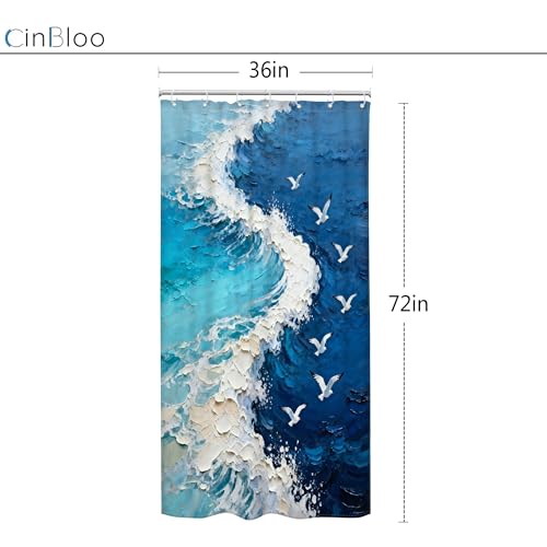 Waterproof Blue Teal Beach Wave Shower Curtain Set - 36" x 72"