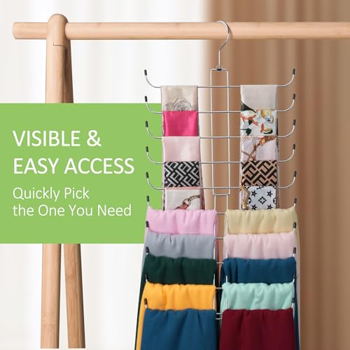 OMHOMETY Metal Scarf Hanger - 10-Tier Closet Organizer, Silver (1 Pack)