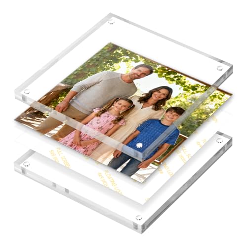 Vowcarol 5x5 Acrylic Magnetic Picture Frame, Double-Sided Clear Desktop Stand