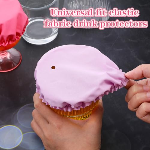 10PCS Drink Cover Scrunchie with Straw Hole, Reusable Drink Cover for Alcohol Protection Washable Elastic Cap Covers Universal Drinks Protector for Women Men