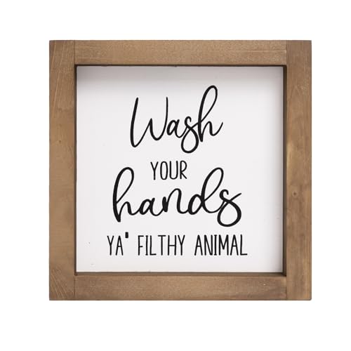 Flangairy Wash-White Funny Bathroom Sign 6x6 Inch Wood Framed Wall Art for Restroom