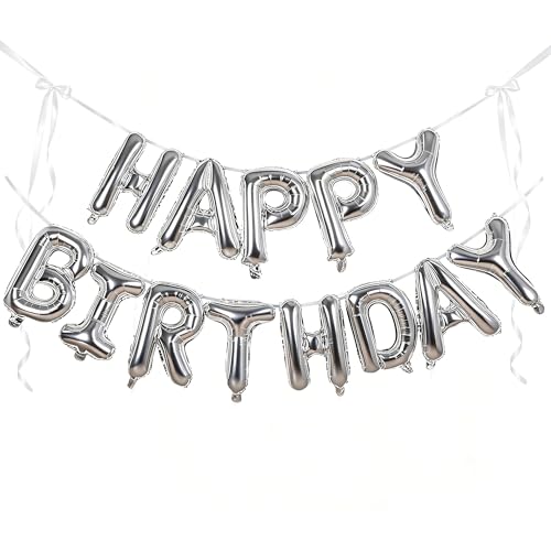 Silver Happy Birthday Balloon Banner - 16-Inch Foil Letters