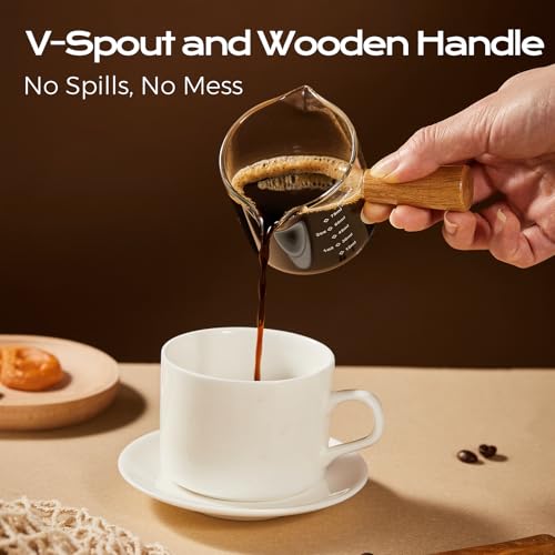 YARRAMATE 2.5oz Double Spout Espresso Shot Cup with Wooden Handle