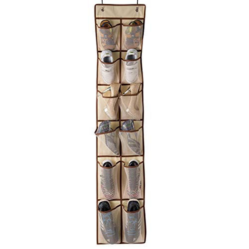 KEEPJOY Over The Door Shoe Organizer with 12 Mesh Pockets - Beige