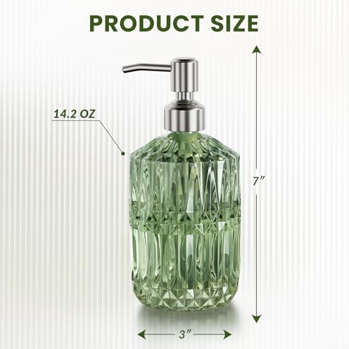 AmazerBath Green Glass Soap Dispenser with Stainless Steel Pump - 14.2OZ