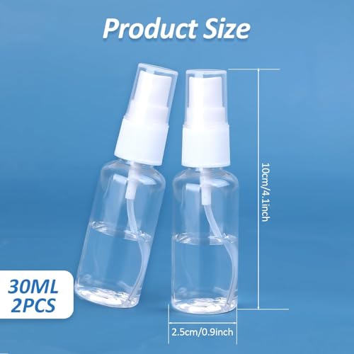 GANPUB Travel Spray Bottles 30ml Clear Plastic Fine Mist 2 Pack