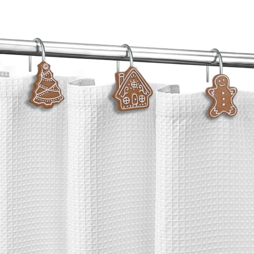 Sunlit Christmas Gingerbread Shower Curtain Hooks Set of 12 - Gingerbread Man, House & Tree Variations