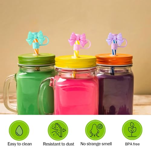 6Pcs Straw Cover for Starbucks Cup, 7-8MM Silicone Straw Topper Cap for Tumblers, Cute Bow Reusable Straw Protector Accessories Compatible with Starbucks Cups