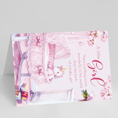 Cute Pink Unicorn Baby Girl Congratulations Card with Envelope