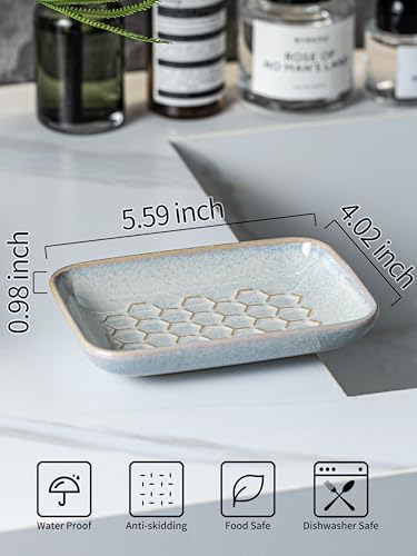 Gomakren Honeycomb Ceramic Soap Dish - Gray 5.5 Inch Tray