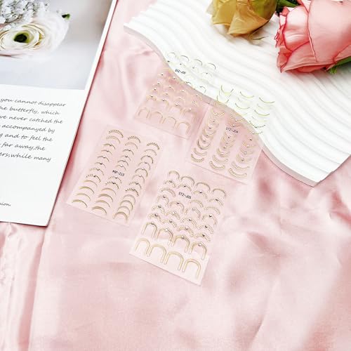 5D Embossed French Nail Stickers Gold Line Wave Curve Decals 4 Sheets