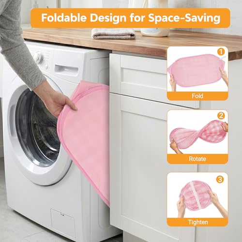 Sturdy Collapsible Laundry Basket with Pocket - Foldable Hamper for Kids Room, Dorm, and Travel - Check Print, Pink