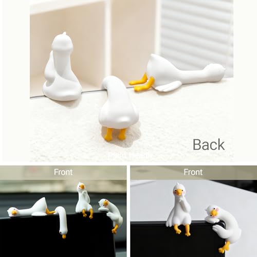 4-Piece White Duck Resin Figurines for Computer Monitor and Car Dashboard