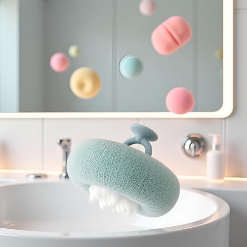 Senyango Sunflower Exfoliating Bath Sponge with Suction Cup Light Cyan