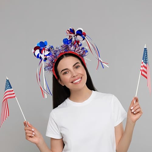 Doneace Patriotic Pom Pom Headband - 4th of July Head Bopper for Women Girls Kids