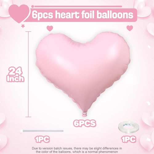 24-Inch Pink Heart Foil Balloons - 6 Pack for Celebrations