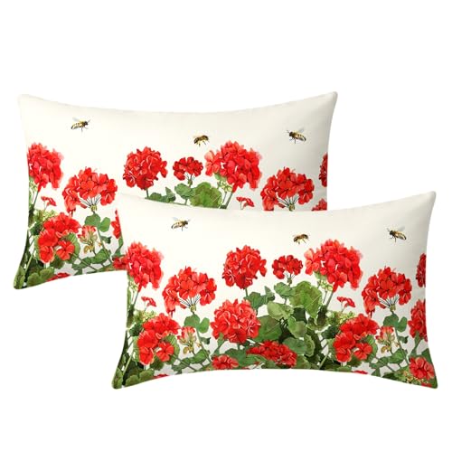 Sphragiyn Geranium Watercolor Throw Pillow Covers 12x20 Inch, Set of 2