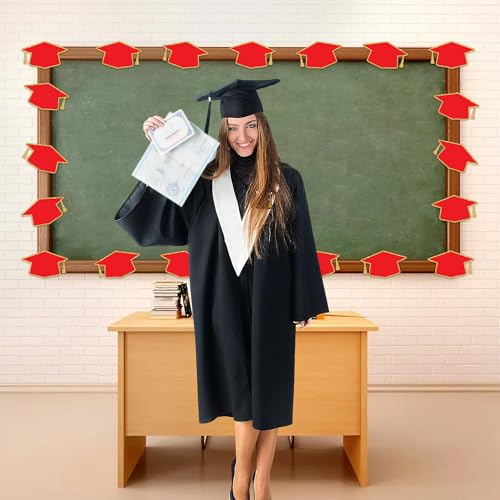 50PCS Red Gold Graduation Hat Cutouts for Decorations - 6x3.5in