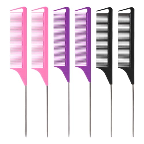 Fgail 6PCS Rat Tail Comb Metal Fine Tooth Parting Combs for Hair Styling