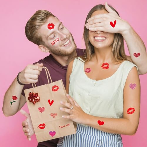 Konsait Valentine's Day Temporary Tattoos, 10 Sheets Heart Rose Fake Tattoos