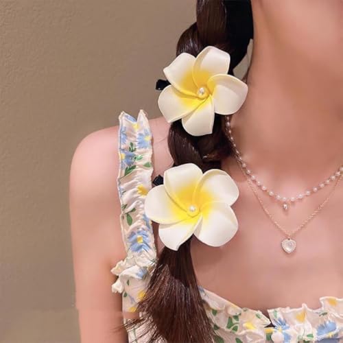White Plumeria Flower Hair Clips 5cm Tropical Hair Barrettes 10 Pack