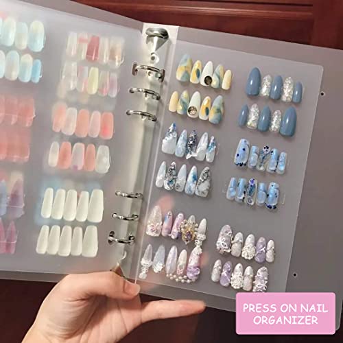Rikolto A5 Press On Nail Organizer Book with 4 Pages & Adhesive - Removable Storage for Fake Nails (9.05 x 7.08 x 1.37 Inch)