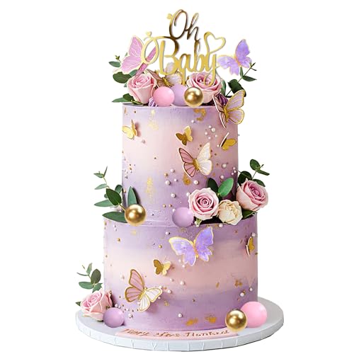 44PCS Pink Butterfly Cake Topper Set for Baby Showers & Birthdays