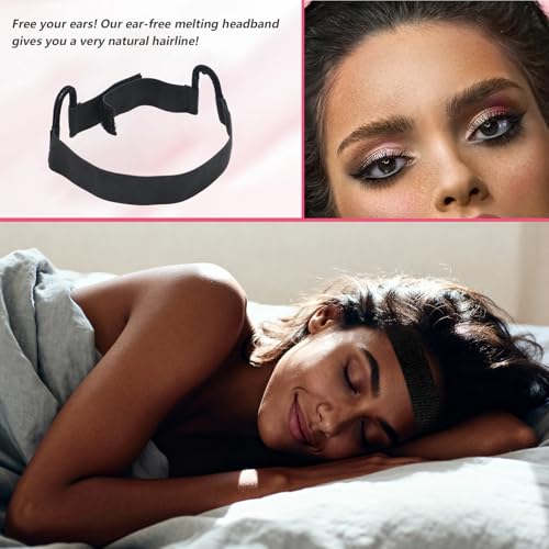 Bremorou 2 Pcs Wig Band with Ear Cutouts for Lace Front, Black