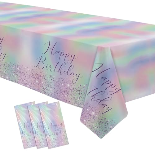 3 Pack Iridescent Purple Holographic Tablecloths - 86x55in