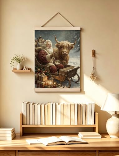 Christmas Santa and Highland Cow Wall Art Print 12x16in - Color 22