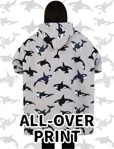 Killer Whale Blanket Hoodie for Women Men - Orca Whale Fleece Wearable Blanket