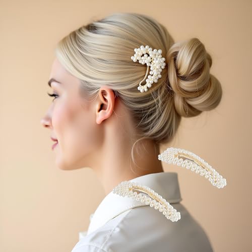 Pearl Hair Clips & Barrettes Snap Hair Styling Pins 2Pcs