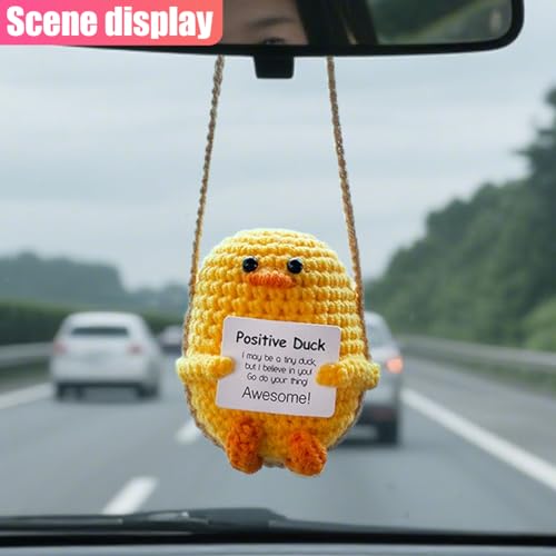 Handmade Crochet Duck Car Mirror Ornament - Cute Auto Interior Decor
