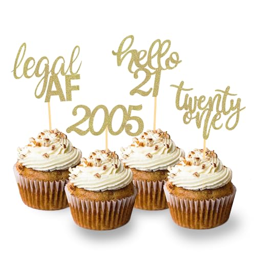 Gold 21st Birthday Cupcake Toppers - 24 Pcs Glitter Decor