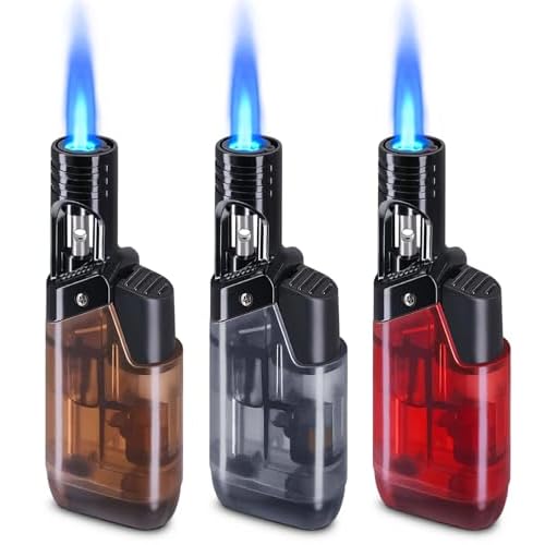 3 Pack Torch Lighter Mini Refillable Butane Lighters Utility Lighter Long Wand Pocket Lighter Windproof Gas Lighter Jet Flame Multi-Purpose for Candle Camping BBQ Grill(No Fuel) Assorted Colors