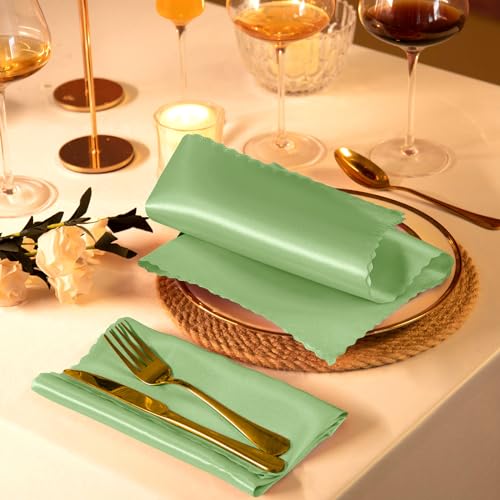 Manyshofu 6-Pack Sage Green Satin Scalloped Napkins, 18x18"