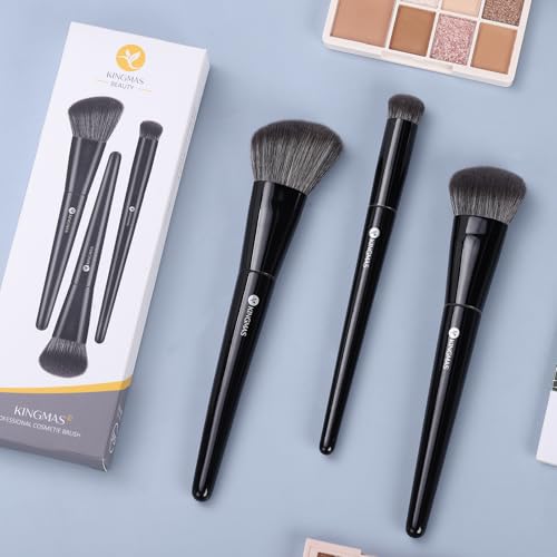 KINGMAS 3-Piece Kabuki Makeup Brush Set - Foundation, Contour & Concealer