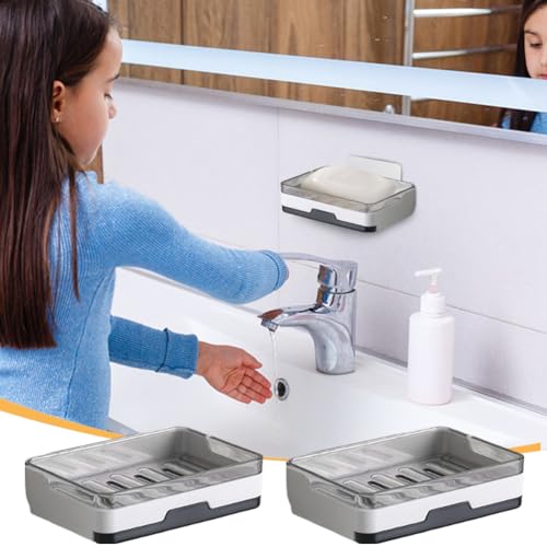 Wall Mounted Soap Dish with Drawer Drip Tray - 2 Pack, White