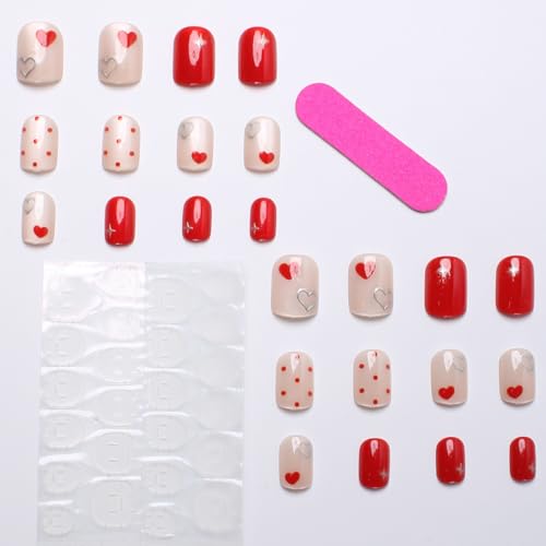 OSTTMA Red Heart Press on Nails Short Square Valentine Fake Nails