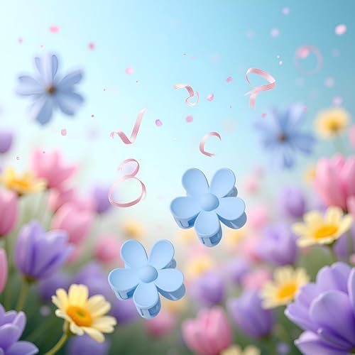 Large Floral Hair Claw Clips for Thick Hair, Blue Flower Petal Design 2-Pack