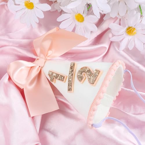 Pink Half Birthday Hat with Satin Bow - Glitter Cone Party Hat