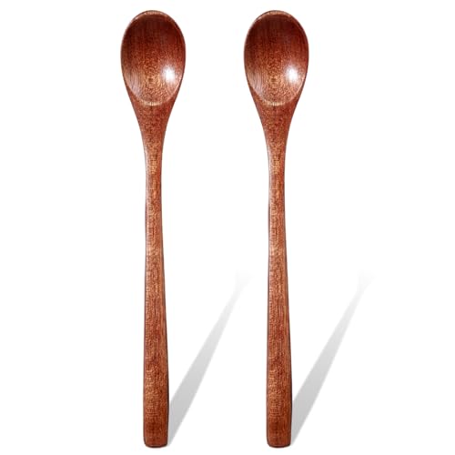 2PCS Long Handle Wooden Coffee and Honey Spoons - 7.7in