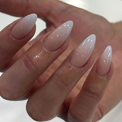 Medium Almond Press On Nails Nude Gradient French Tip False Nails