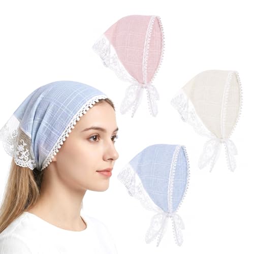 3 Pcs Lace Head Scarf Vintage Floral Boho Hair Bandana for Women