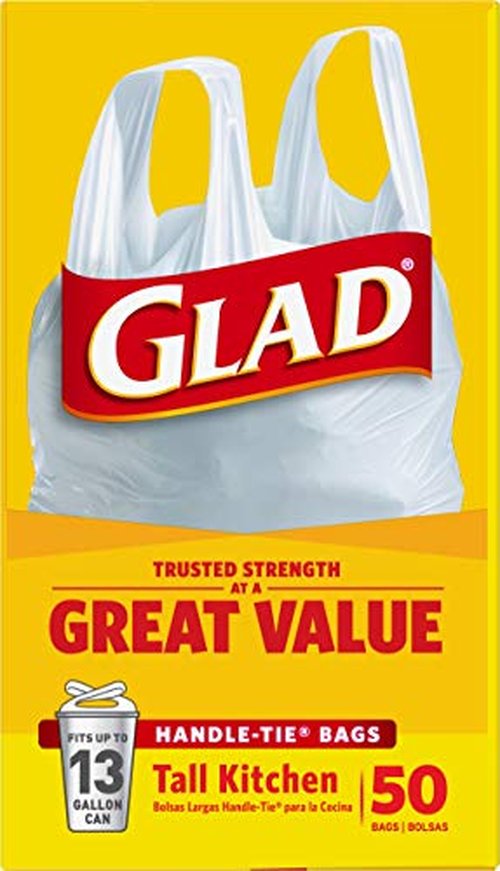 Glad Tall Handle-Tie Kitchen Trash Bags - 13 Gallon - 50 Count - 4 Pack (Packaging May Vary)