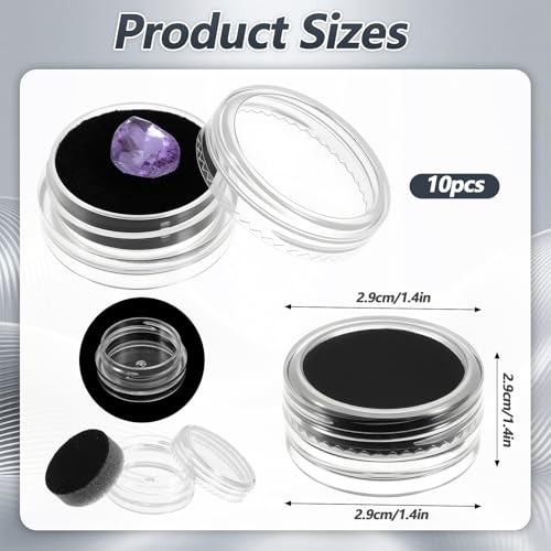 10PCS Small Gemstone Display Boxes with Clear Lid & Black Foam for Jewelry & Crystals