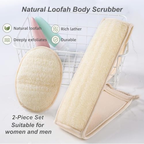 Natural Loofah Exfoliating Body Scrubber 2-Piece Bath Set