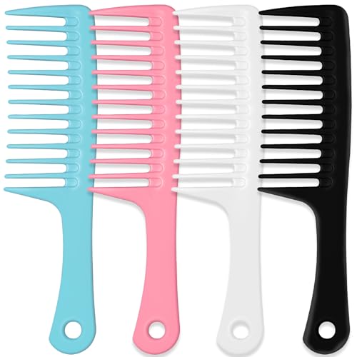 Wide Tooth Detangling Comb 4-Pack - Large Hair Styling Comb for Curly Hair