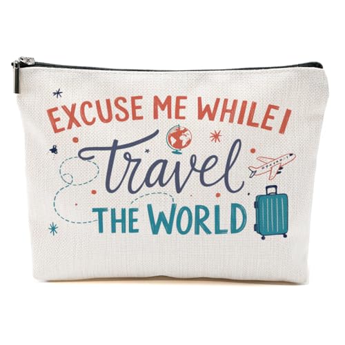 Travel Makeup Bag for Women - Portable Cotton Linen Cosmetic Pouch